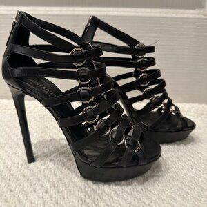 Saint Laurent Nina Cage Heels – Black Calfskin Size 37 (US 7)